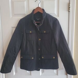 Talbots Petite Classic Black Quilted Zip Snap Jacket Sz MP